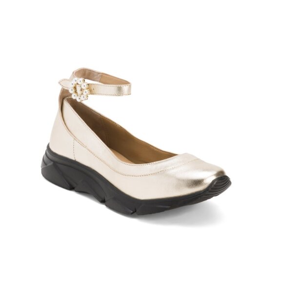FREE PEOPLE Gold Leather Adventure Ballet Sneaker Flats - Picture 1 of 2